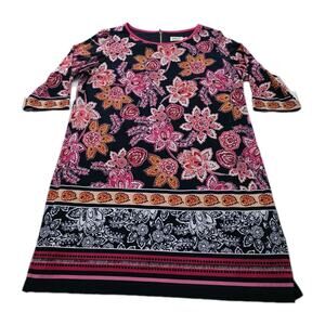 Eliza J Womens Dress 20W Fuschia Pink Navy Jersey Plus Lined Floral Paisley